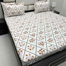 Pure Decor White & Brown Floral Queen Bedsheet with 2 Pillow Covers-image-79