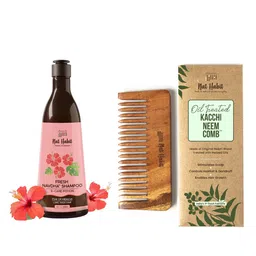 Nat Habit Five Oil Hibiscus Fresh Navdha Shampoo 250ml & Kacchi Oil Treated Neem Wood Comb-45
