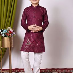 BAESD Boys Embroidered Regular Sequinned Kurta with Pyjamas-13