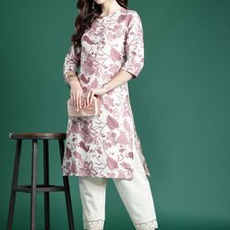 Indo Era Floral Printed Linen Kurta-picture-30