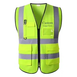Payuh Jumbo V-Neck Zipper Closer PVC 50 mm (2 inch) Reflective Polyester Fabric Safety Jacket Green Free Size-image-50