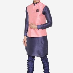 MANQ Men Pink Solid Nehru Jacket image 2