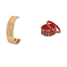 1ST TIME Set Of 8 Gold-Toned Alloy Artificial Stones & Beads Antique Bangles-picture-22