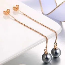 Nilu's Collection Silver-Plated Light Weight Pearl Tassel Long Drop Earrings-38