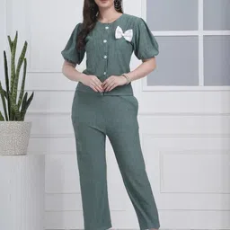 Dreambe Women Green Cotton Blend Night suit-picture-35