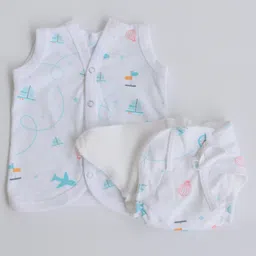 Yellow Doodle 100% Organic Cotton Sleeveless Vest And Cloth Nappy Travellers Print - White-picture-14