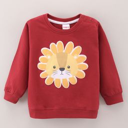 Babyhug Full Sleeves Cotton Knit Sweatshirt With Lion Print Applique - Maroon-image-43