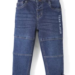 Babyhug Cotton Stretchable Knitted Denim Full Length Jogger with Drawstring  - Dark Blue-image-63