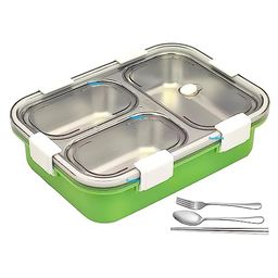 FunBlast Stainless Steel Insulated Lunch Box with Chopsticks Spoon & Fork - Green-picture-17