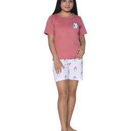 Funkrafts Half Sleeves Unicorn Printed Night Suit - Pink & White-image-58