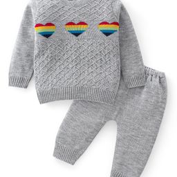 Babyhug Full Sleeves Baby Sweater Set with Heart Design - Grey-picture-19