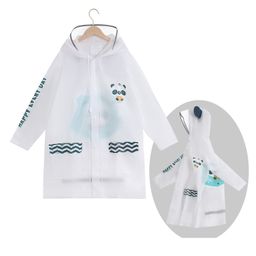 Babyhug Full Sleeves Hooded Raincoat Panda Print - White-image-55