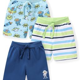 Babyhug Cotton Knit Space Shuttle Printed Shorts Pack of 3 - Multicolour-image-84