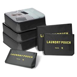 House of Quirk Travel Storage Printed Clothes Packing Cubes Space Savers Bags Cosmetic Shoes Organizer Pouch (Pack of 6 Black) Polyester-image-64