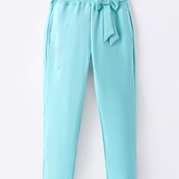 Olio Kids Cotton Knit Full Length  Lounge Pant with Bow Detailing Solid Colour - Sea Green-image-89