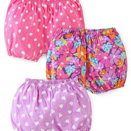 Babyhug 100% Cotton KnitBloomers with Polka Dots Heart & Floral PrintPack of 3 - Pink & Purple-image-30