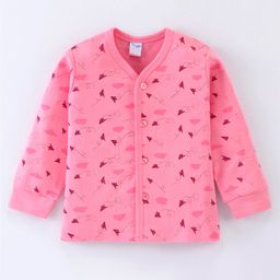 Tango Interlock Full Sleeve Front Open Jhabla Paper Plane Print - Pink-12