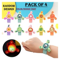ADKD Kids Spinning Slap Wrist Band for Boys and Girls Cute Cartoon Bracelet Wrist Band with LED Light Up, Great Gift Toys for Kids - Pack of 4 (Color & Design May Vary)-17