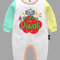 The Peppy Tend Diwali Theme 100% Cotton Full Sleeves Rocking My Diwali Look Text Printed  Romper - Multi Colour-picture-22