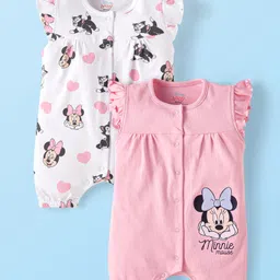 Babyhug Disney Interlock Knit Sleeveless Rompers With Minnie Mouse Graphics Pack of 2 - White & Pink-picture-17