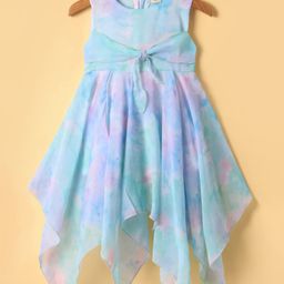 Dew Drops Chiffon Woven Sleeveless Tie & Dye Frock -Light Blue-image-36