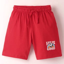 CUCUMBER Sinker Knit Above Knee Length Shorts with Text Print - Red-image-72