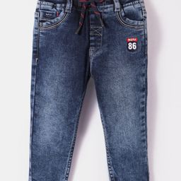 Ruff Full Length Washed Denim Jeans with Text Embroidery - Light Blue-image-31