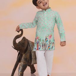 KID1 Silk Full Sleeves Floral Printed Kurta Pyjama Set - Green-image-74