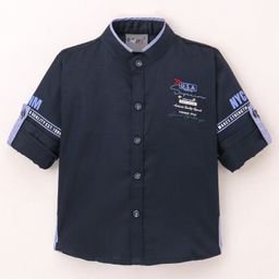 Dapper Dudes Full Sleeves Typography Embroidered Shirt - Navy Blue-image-21