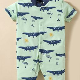 Kidi Wav Half Sleeves Crocodile Printed Romper - Green-image-88