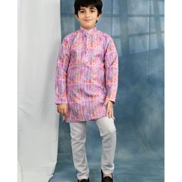 BT DEZINES Cotton Blend Woven Full Sleeves Jaipuriya Printed & Embroidered Kurta Pyjama Set - Lavender Pink-image-33
