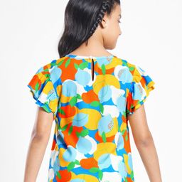 Pine Kids Rayon Woven Flutter Sleeves Top with Abstract Print - Blue & Yellow image 3