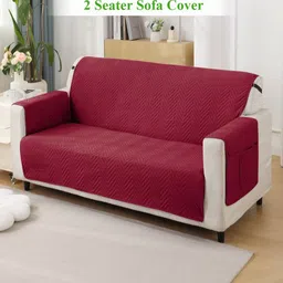 HOKIPO Maroon Self Design 2-Seater Sofa Cover With Arms-10