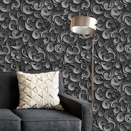 ArtzFolio Printed UV-Resistant Anti-Bacterial Abstract Black Floral Pattern Peel & Stick Wallpaper-58