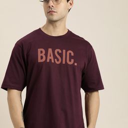 DILLINGER Men Maroon Typography Printed Pure Cotton Loose Oversized T-shirt-image-43