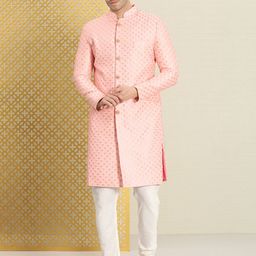 House of Pataudi Men Thread Work Embellished Jashn Sherwani Set-picture-38