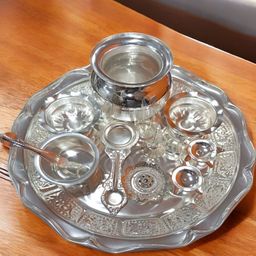 Sigaram Pooja Articles Grey TexturedArthi Set For Pooja Decore-12