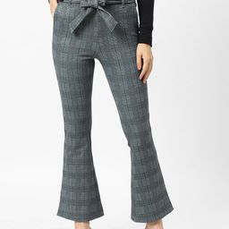 Kraus Jeans Women Checked Flared High-Rise Culottes Trousers-image-52