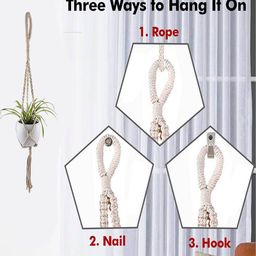 Homesake Set Of 2 White & Brown Macrame Hanging Planters With Metal Pots image 3