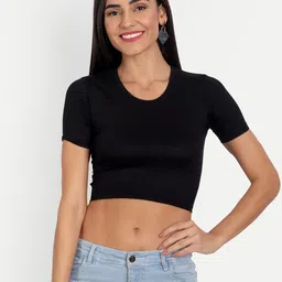 COLOR CAPITAL Black Solid Round Neck Regular Crop Top-image-46
