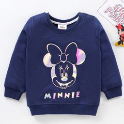Babyhug Cotton Knit Full Sleeves MINNIE MOUSE Sweatshirt with High Density Holographic Foil Print- Navy-image-82