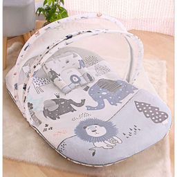 Babyhug Cotton Bedding Set with Mosquito Net Animal Print- Multicolor-20