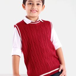 Honeyhap Premium Knit Sleeveless Cable Knit Sweater - Mars Red-picture-40