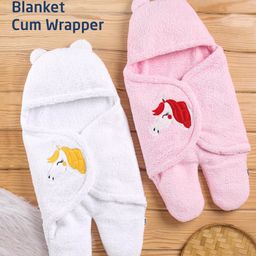 ZOE Hooded Supersoft Wearable Wrapper Blanket Pack of 2 - Pink & White-image-11