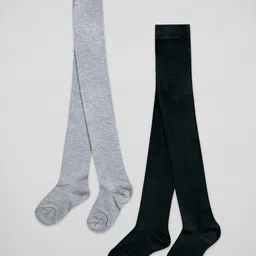 The Sandbox Clothing Co Pack Of 2 Pair Solid Stockings - Black & Grey Melange-picture-23