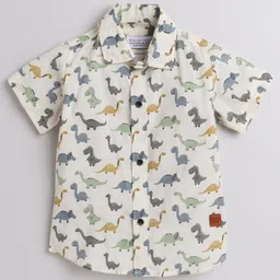 Polka Tots Half Sleeves Baby Dinosaur Printed Shirt - White-picture-6