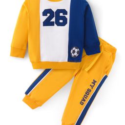 Babyhug Cotton Terry Knit Full Sleeves T-Shirt & Lounge Pants Set With Number Print - Multicolor-image-76