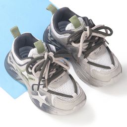 Oh! Pair Slip On Sneakers with Lace Up Closure & Star Design - Grey-image-35