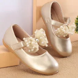 Cute Walk by Babyhug Slip On Ballerinas with Velcro Closure & Bow Applique - Gold-picture-37
