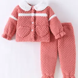 Kookie Kids Full Sleeves Winter Wear Peter Pan Collar Neck  Night Suit with Heart Design - Pink-picture-39